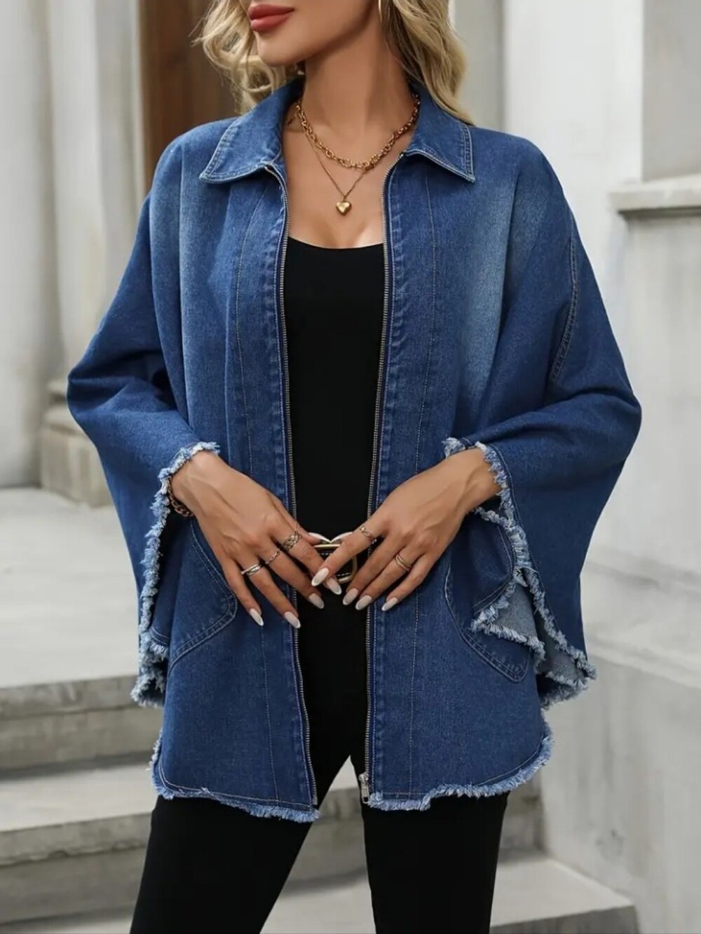 Fashion Loose Denim Coat Women's Cape Top